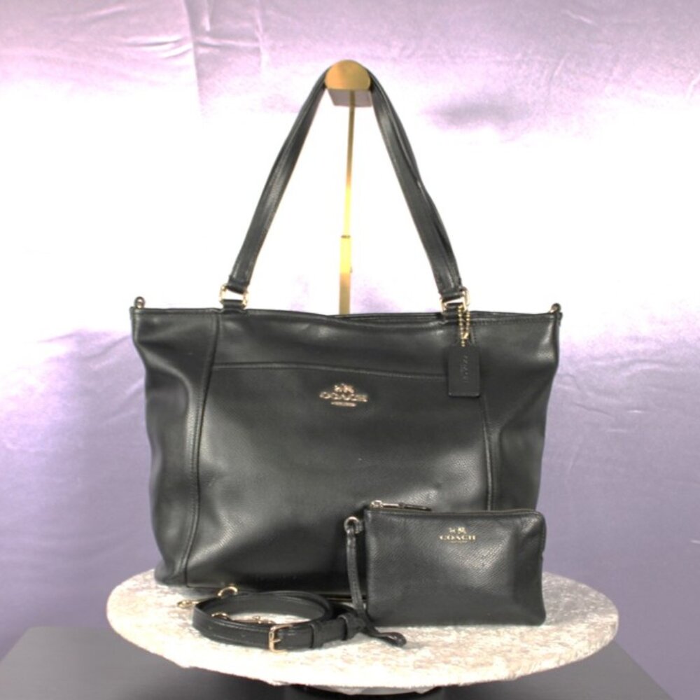 Coach Black Leather Tote with Matching Pouch and Strap - Picture 2 of 16